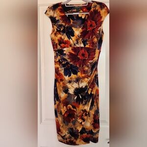 Ralph Lauren Orange, Purple And Red Sheath Midi Dress V-Neckline